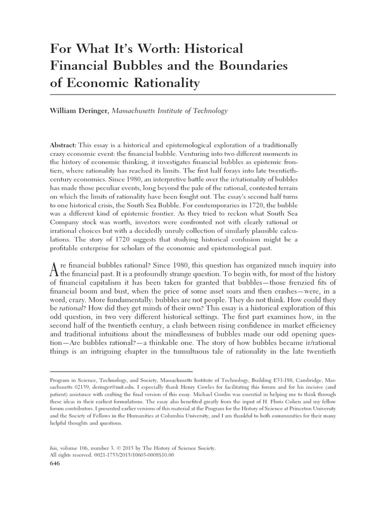 For What It's Worth Historical Financial Bubbles and The Boundaries of ...