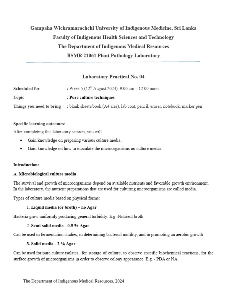 BSMR 21061 Plant Pathology Lab 04-06 | PDF | Fungus | Growth Medium