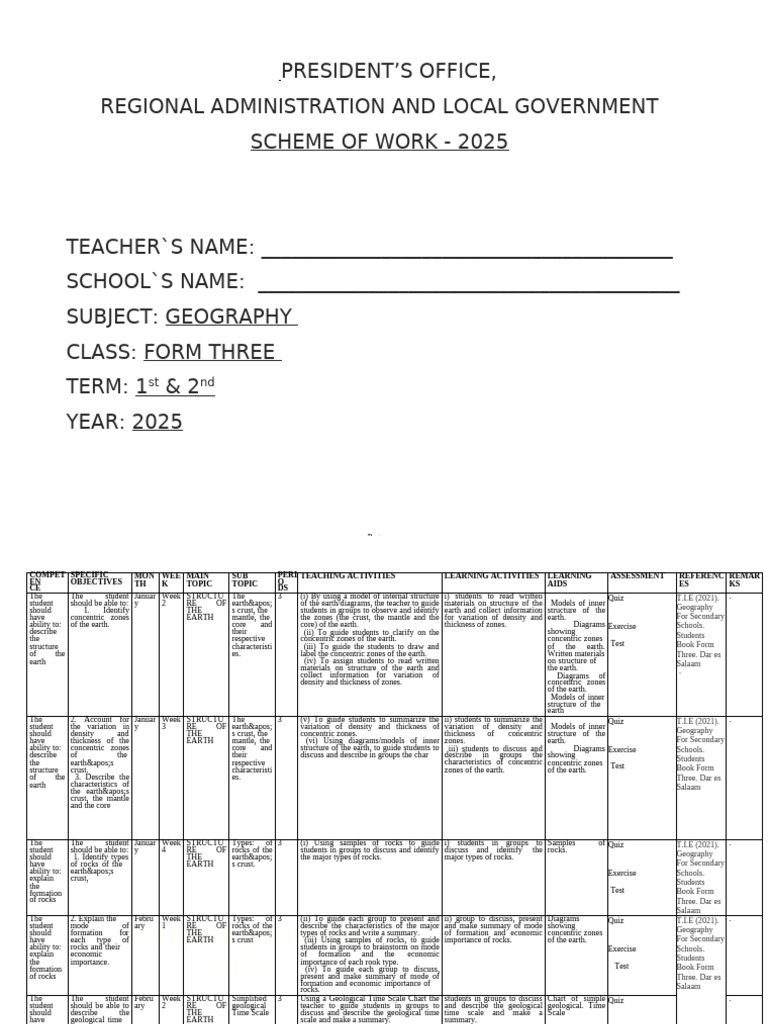 Geography Scheme of Work 2025 | PDF | Earthquakes | Earth Sciences