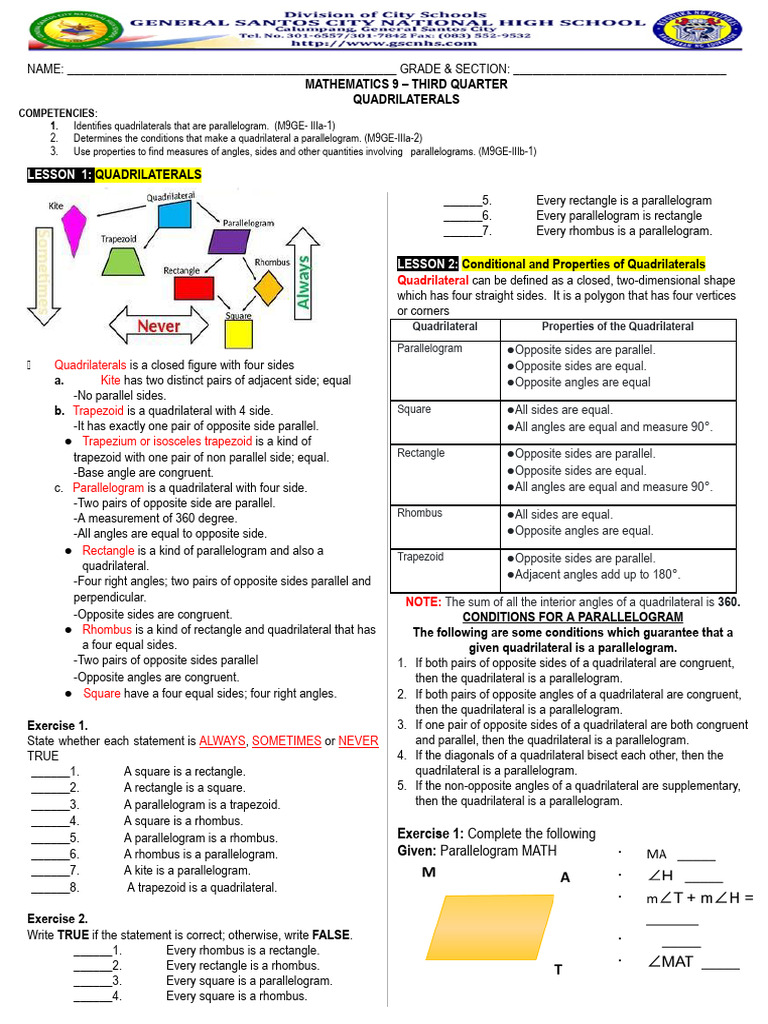 Quarter 3 - HANDOUT w1 - w2 | PDF | Rectangle | Triangle