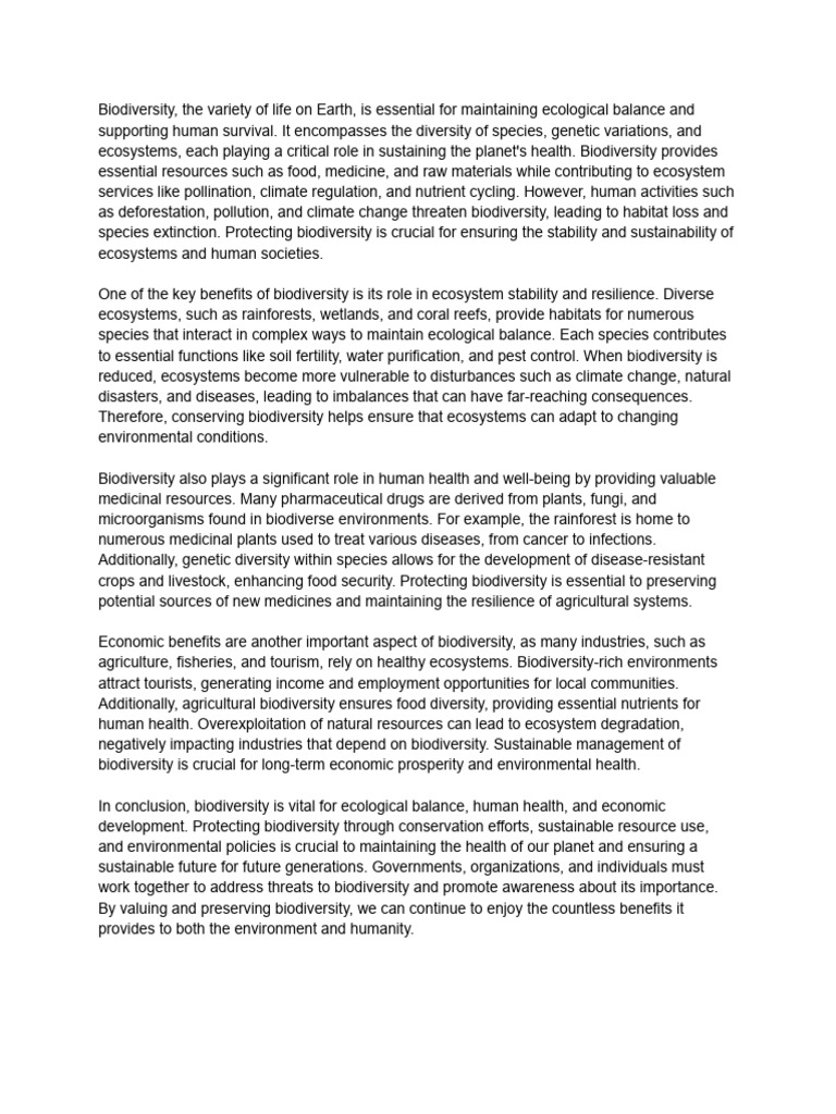 Importance of Biodiversity for Ecosystems | PDF | Biodiversity | Ecosystem