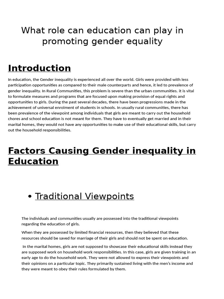 Education's Role in Gender Equality | PDF | Gender Studies | Gender ...
