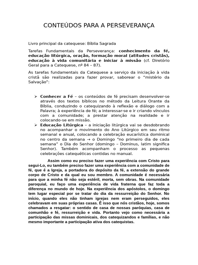 Catequese Familiar: Caminhos de Perseverança | PDF | Liturgia | Catecismo