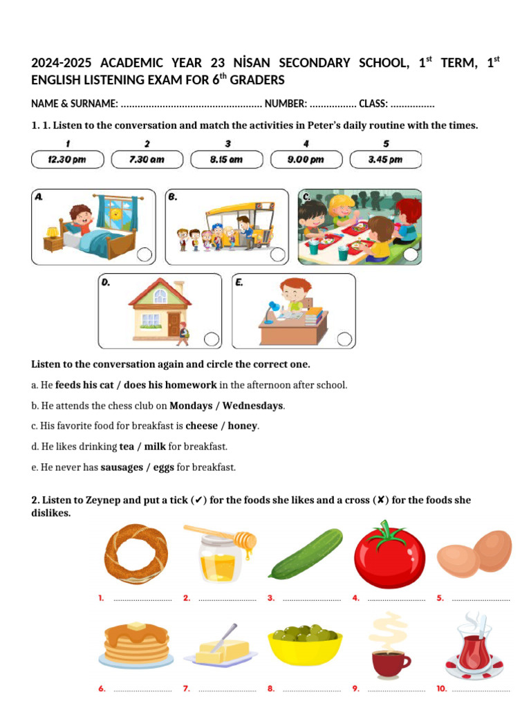 6th Grade English Listening Exam 2024 Pdf