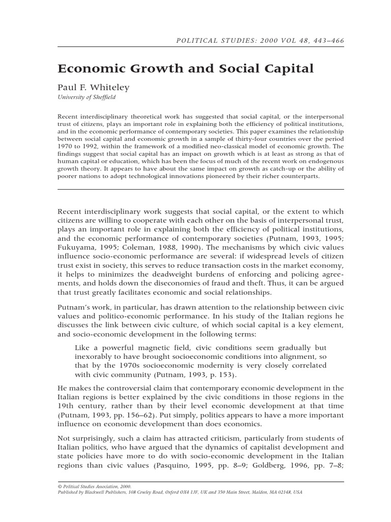 Social Capital's Impact on Economic Growth | PDF | Social Capital ...