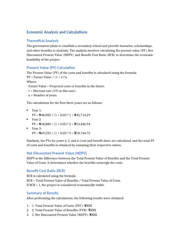 Economic Analysis And Calculations Pdf
