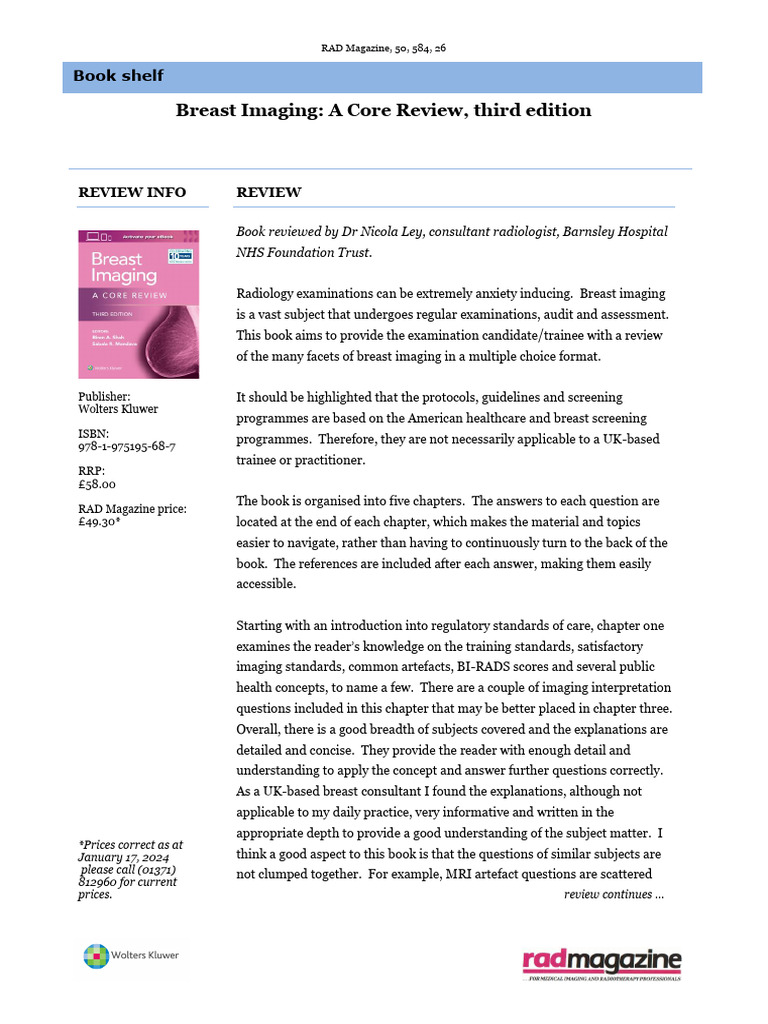 January 2024 Breast Imaging A Core Review DR Nicola Ley | PDF ...