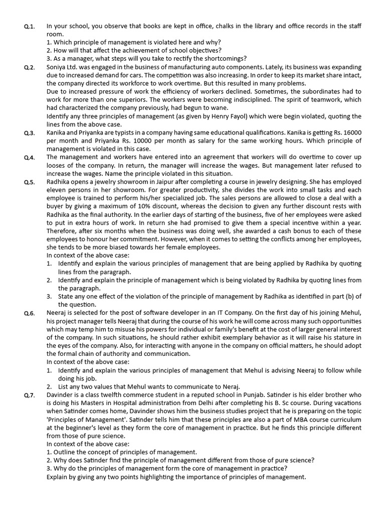 Principles of Management Case Studies | PDF | Overtime | Business