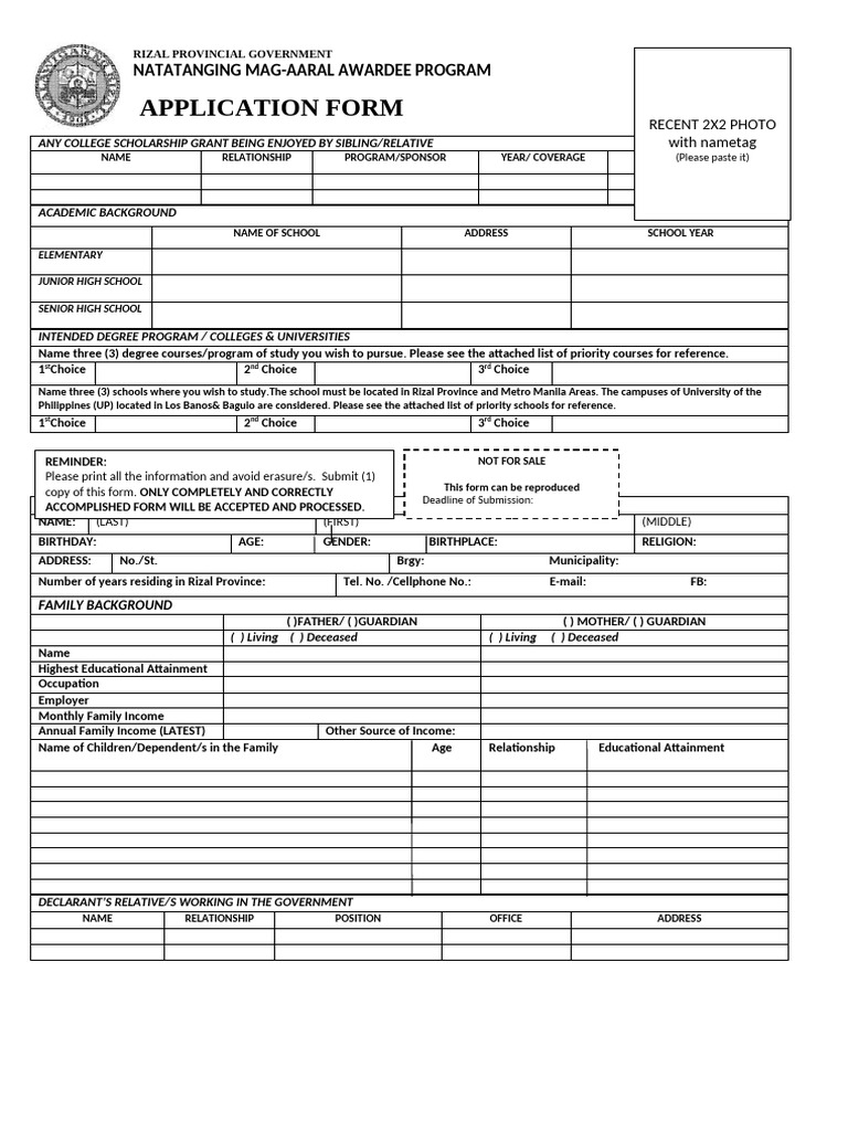 Natatanging Mag-aaral Application Form | PDF
