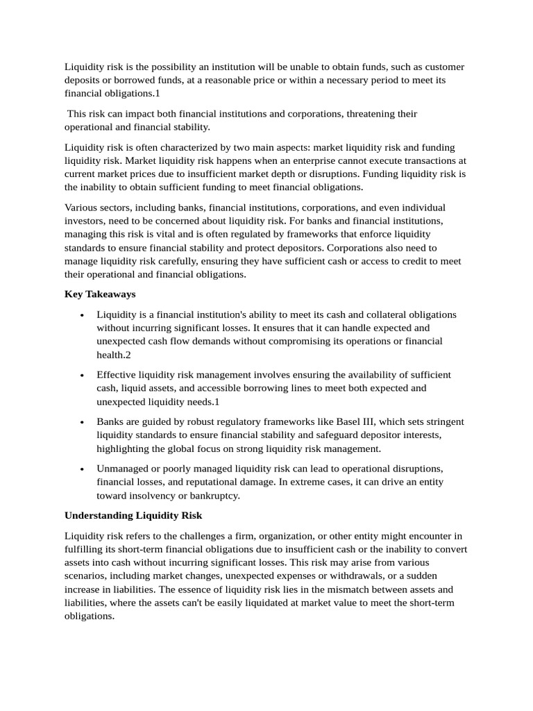 Types of Liquidity Risk in Banking | PDF | Market Liquidity | Liquidity ...