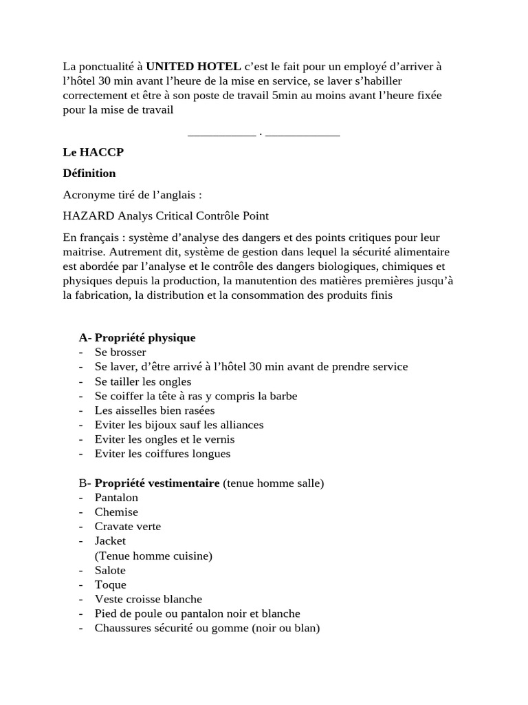 La Ponctualité à UNITED HOTEL c | PDF | Cuisine | Lean (production)