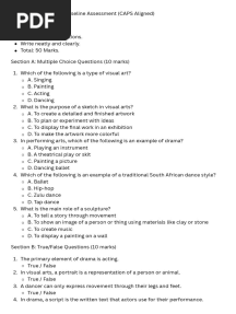Grade 7 Creative Arts Baseline Assessment