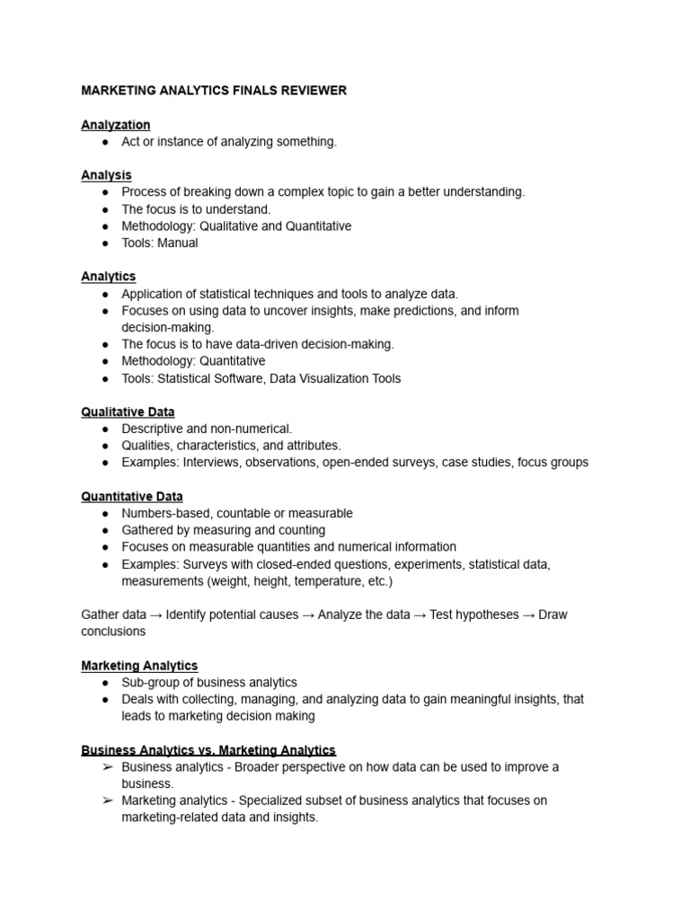 Marketing Analytics Study Guide | PDF | Analytics | Data Analysis
