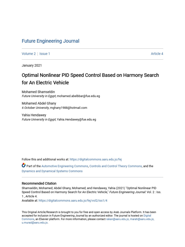 Optimal Nonlinear PID Speed Control Based On Harmony Search For An ...