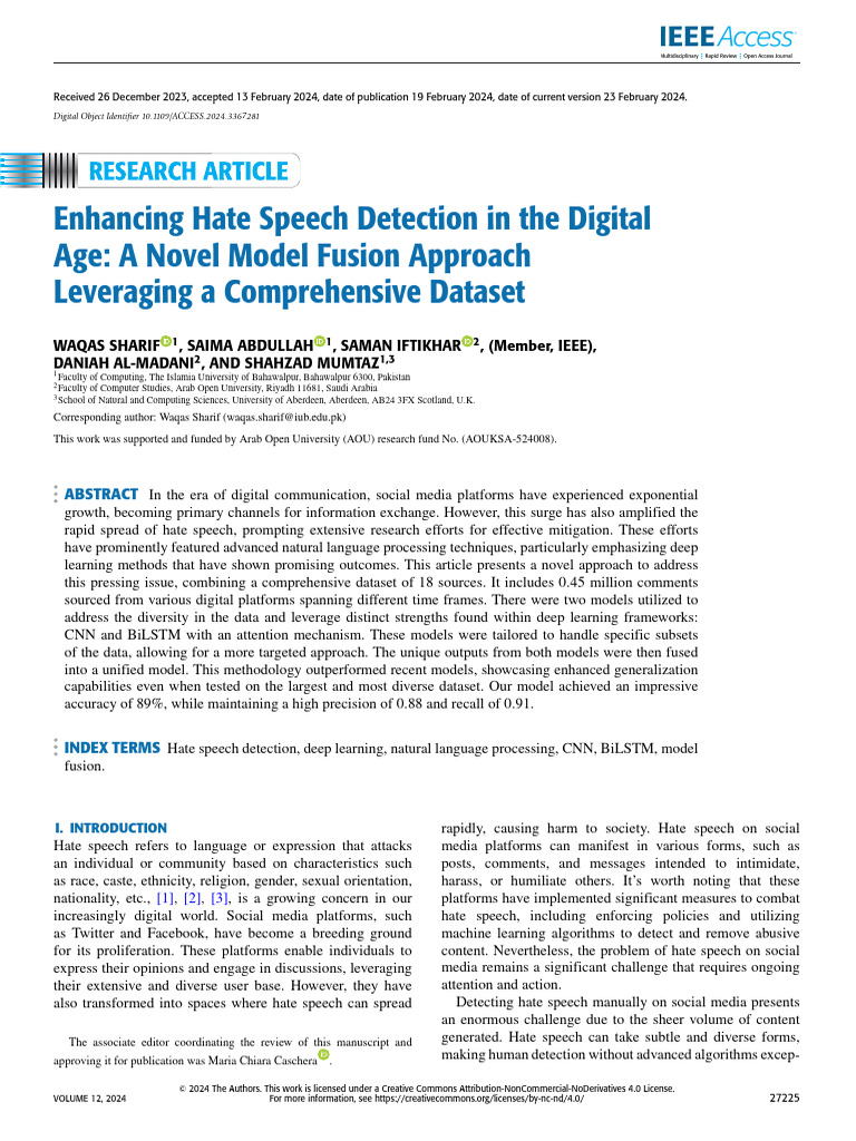 Enhancing Hate Speech Detection in The Digital Age A Novel Model Fusion ...