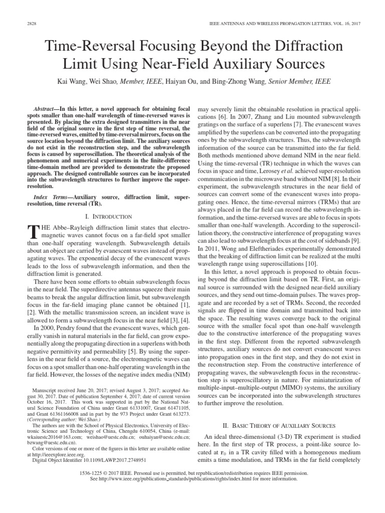 Time-Reversal Focusing Beyond Diffraction Limit | PDF | Wavelength ...
