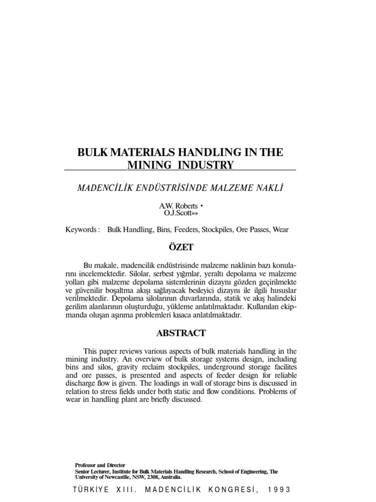 Bulk Materials Handling in The Mining Industry PDF Stress