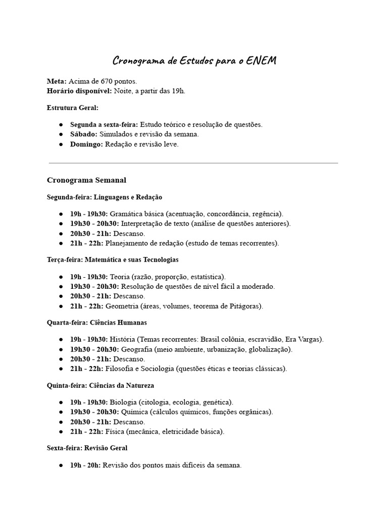 Cronograma de Estudos para o ENEM 2026 | PDF | Science
