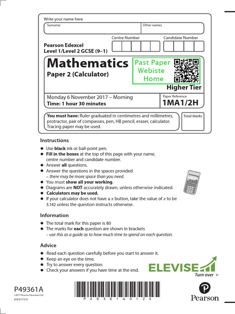 2016 Edexcel Maths Paper 2