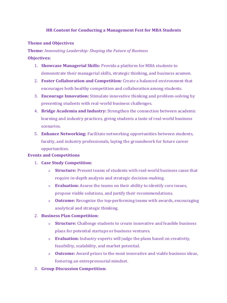 MBA Management Fest Planning Guide | PDF | Negotiation | Leadership