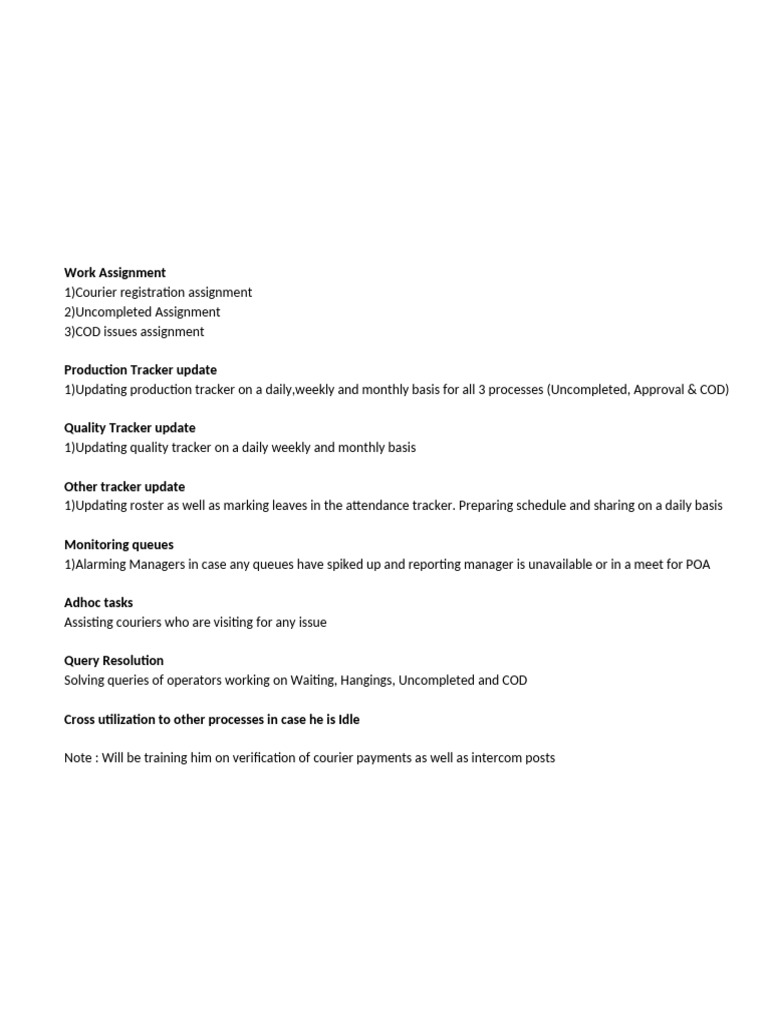 Work Assignment and Tracker Updates | PDF