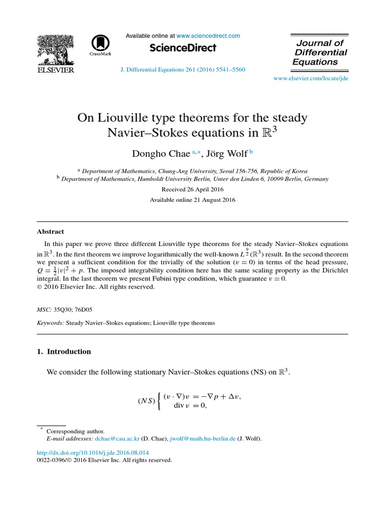 Chae 和 Wolf - 2016 - On Liouville type theorems for the steady Navier-S ...