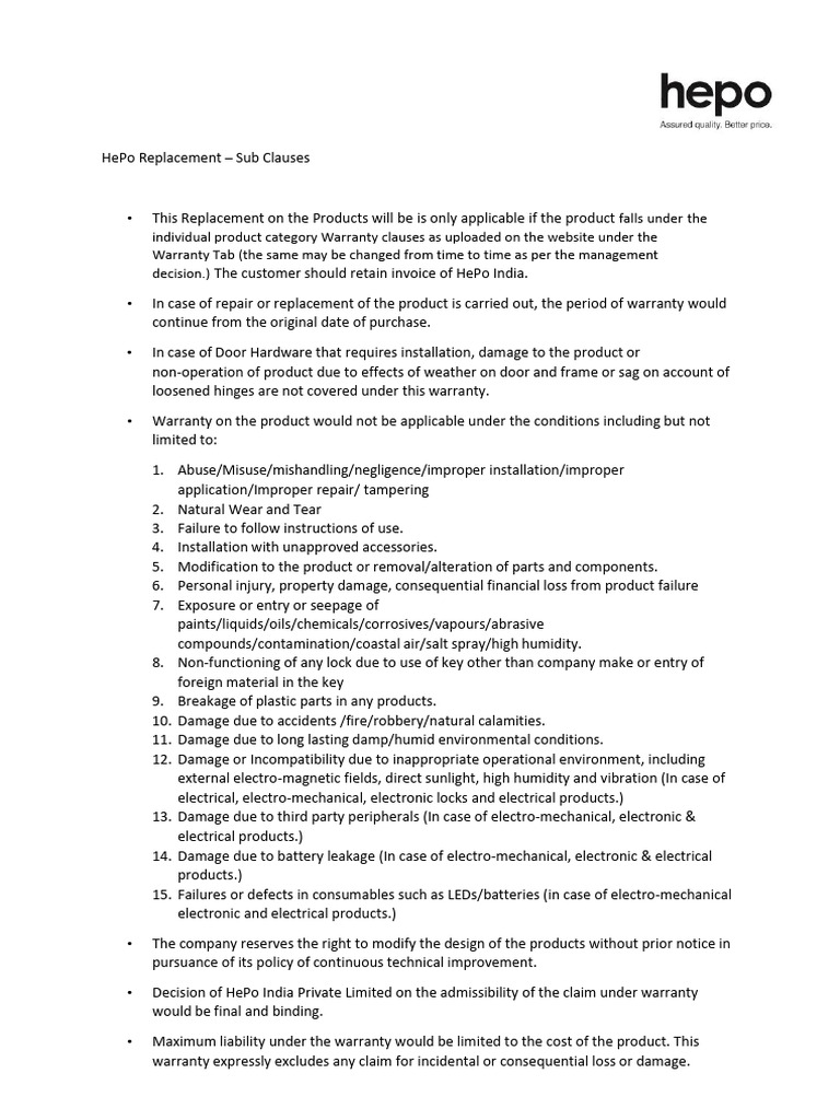 Sub Clausesto Claim Warranty 2022 | PDF