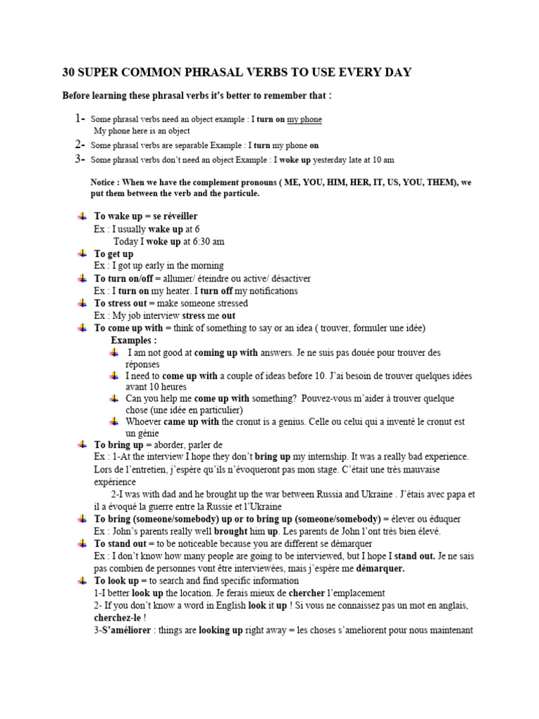 30 Phrasal Verbs à Utiliser Quotidiennement | PDF