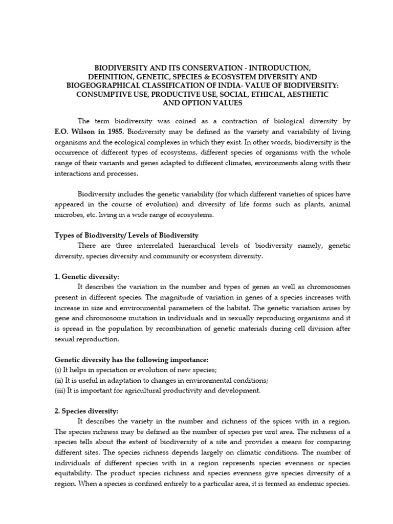 Biodiversity Conservation in India | PDF | Biodiversity | Endangered ...