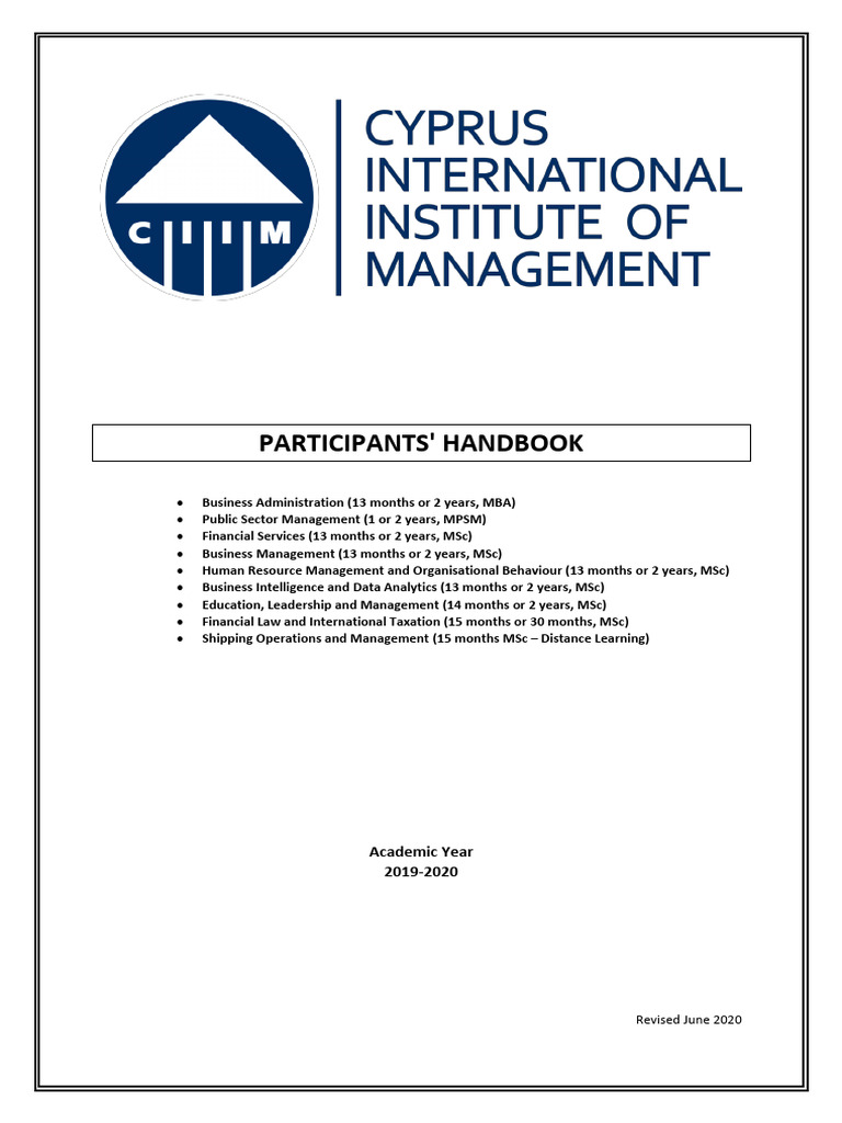 CIIM Participants' Handbook 2019-2020 | PDF | Course Credit | Master Of ...