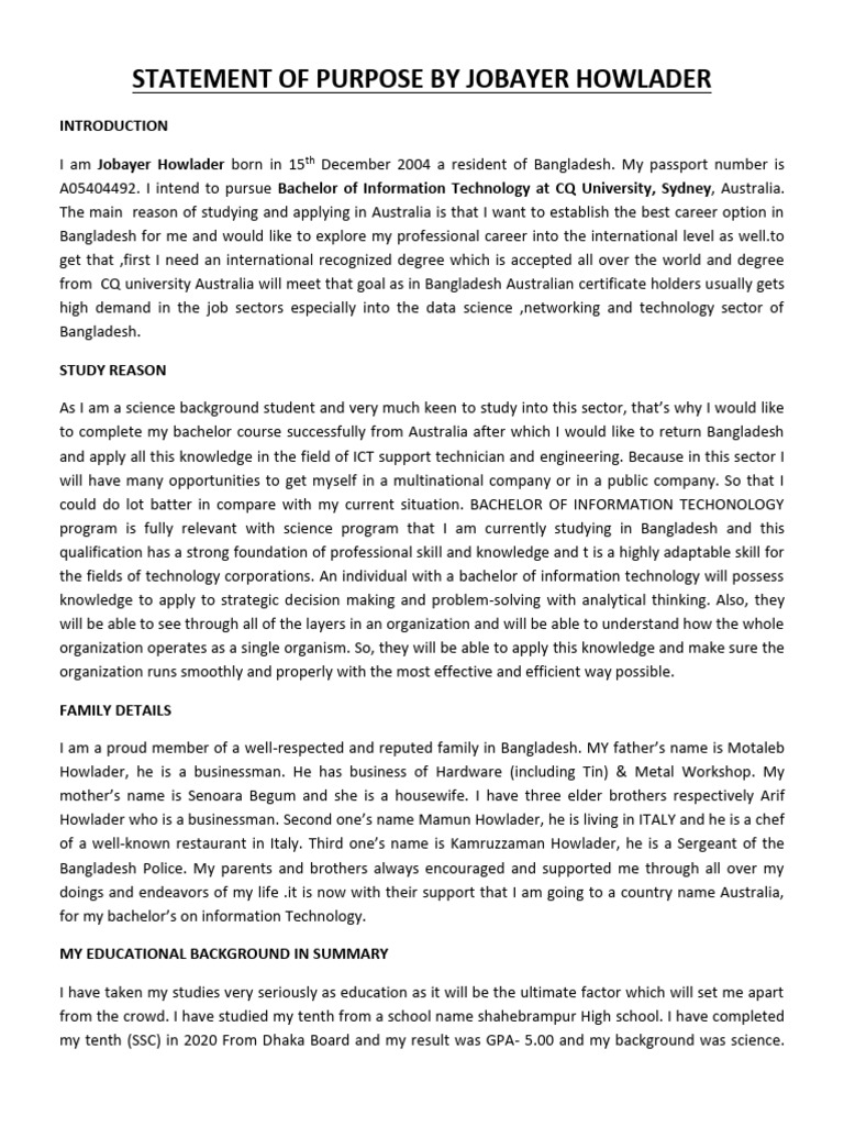 Jobayer Howlader's Study Abroad Statement | PDF | Computer Security ...