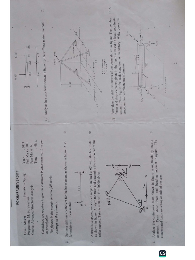 Advanced Structural Analysis Old Question | PDF