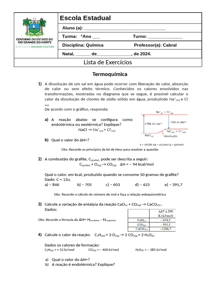 Atividade%20Termoqu%C3%ADmica | PDF