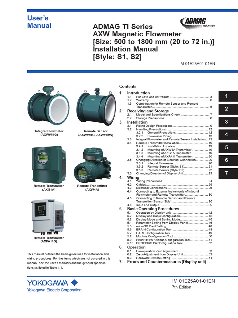 Yokogawa AXW Magnetic Flowmeter Manual | PDF | Power Supply ...