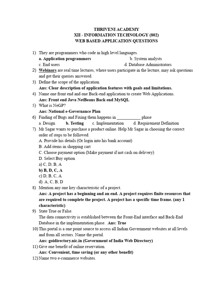 Web Application Development Questions | PDF | Databases | Information ...