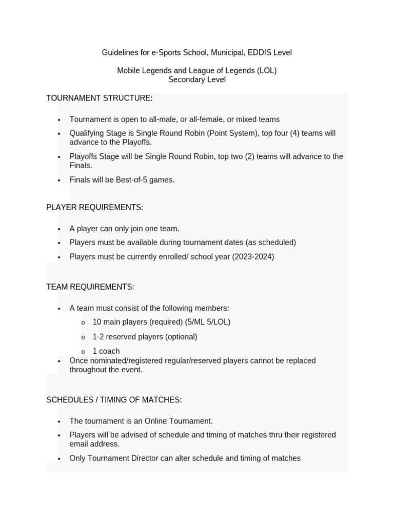 e-Sports Tournament Guidelines 2023 | PDF
