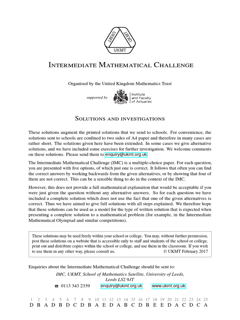 IMC 2017 Solutions and Investigations | PDF | Area | Circle