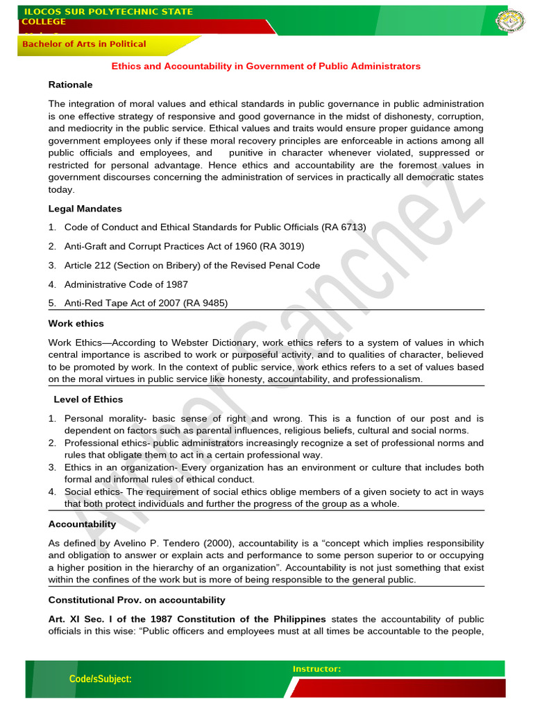 Ethics and Accountability in Public Service | PDF | Policy | Policy ...