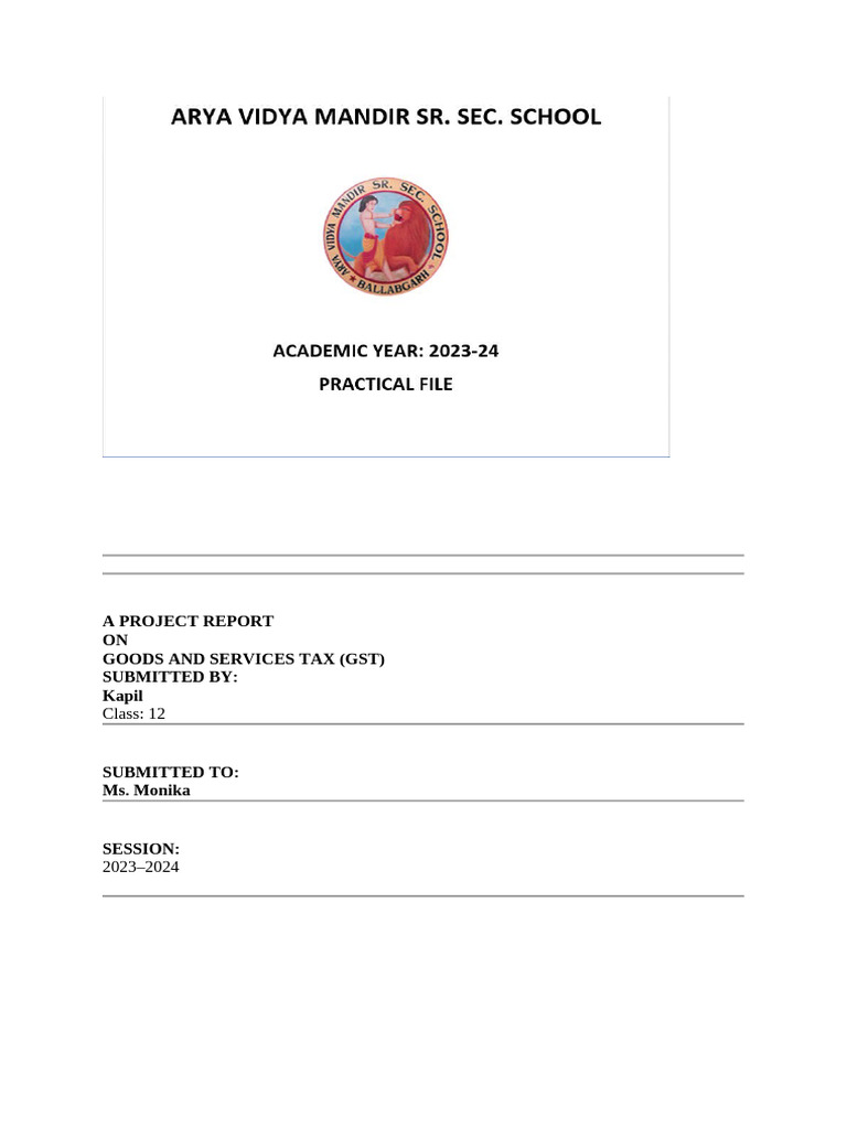 GST Project Report for Class 12 | PDF | Taxes | Government Finances