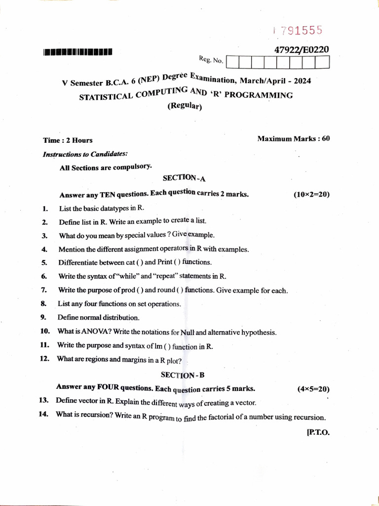 5th Sem March-April 2024 Statistical Computinf and 'R' Programming ...