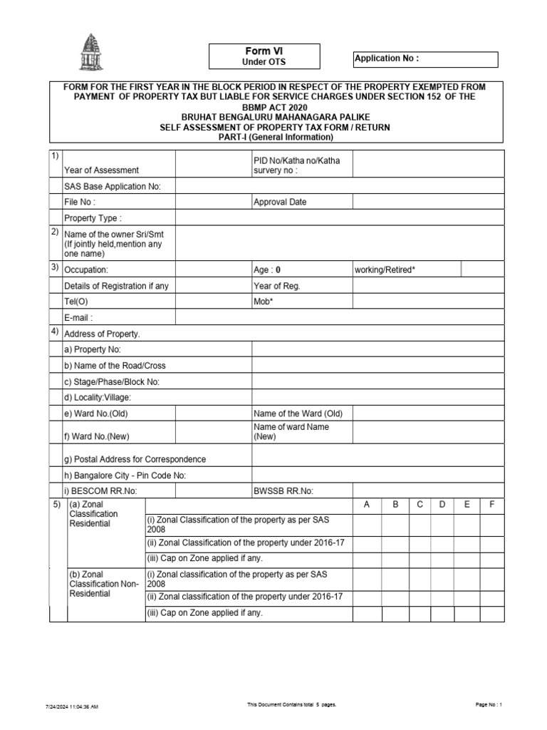 BBMP Property Tax Assessment Form | PDF | Property Tax | Taxes
