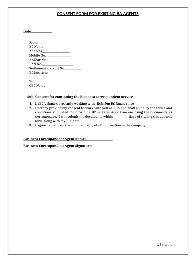 Consent Form for BC Agents | PDF | Access Control | Authentication