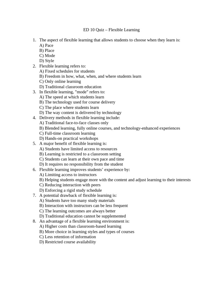 Flexible Learning Quiz and Answers | PDF | Educational Technology ...