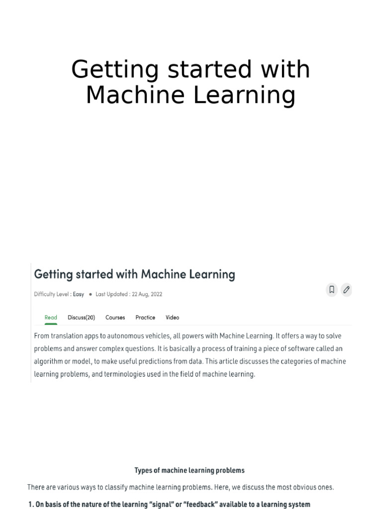 Getting started with Machine Learning | PDF