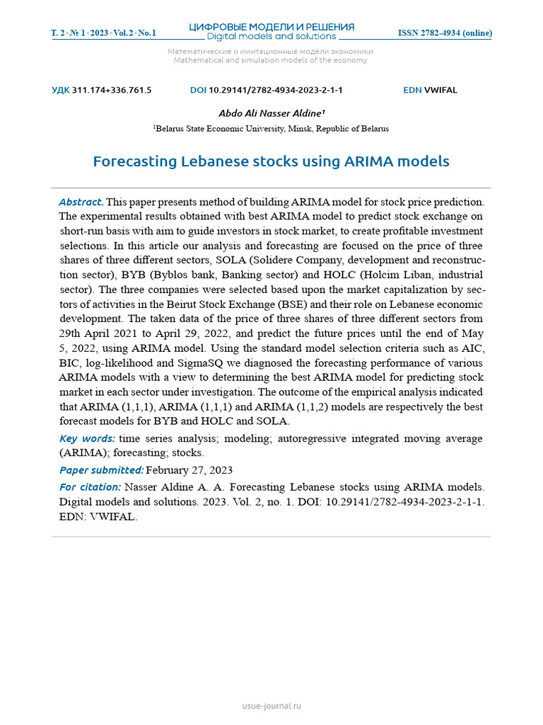 ARIMA Models for Lebanese Stock Forecasting | PDF | Autoregressive ...