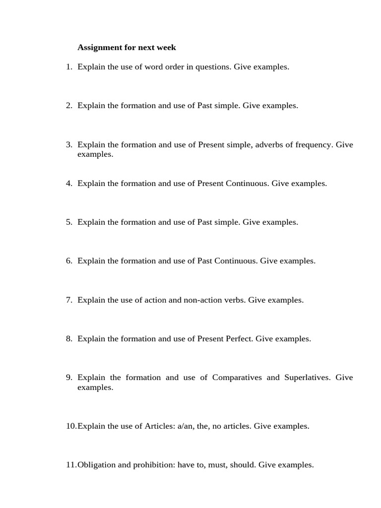 Next Week's Language Assignment | PDF