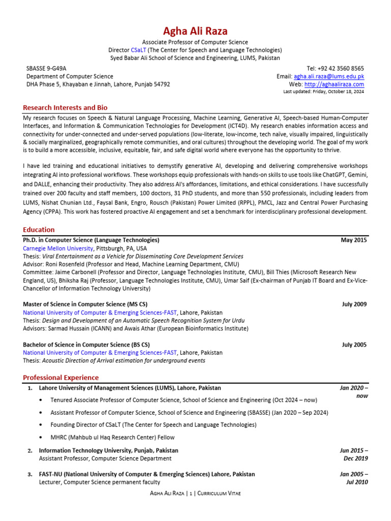 AghaAliRaza CV wTrainingProfile | PDF | Artificial Intelligence |  Intelligence (AI) & Semantics