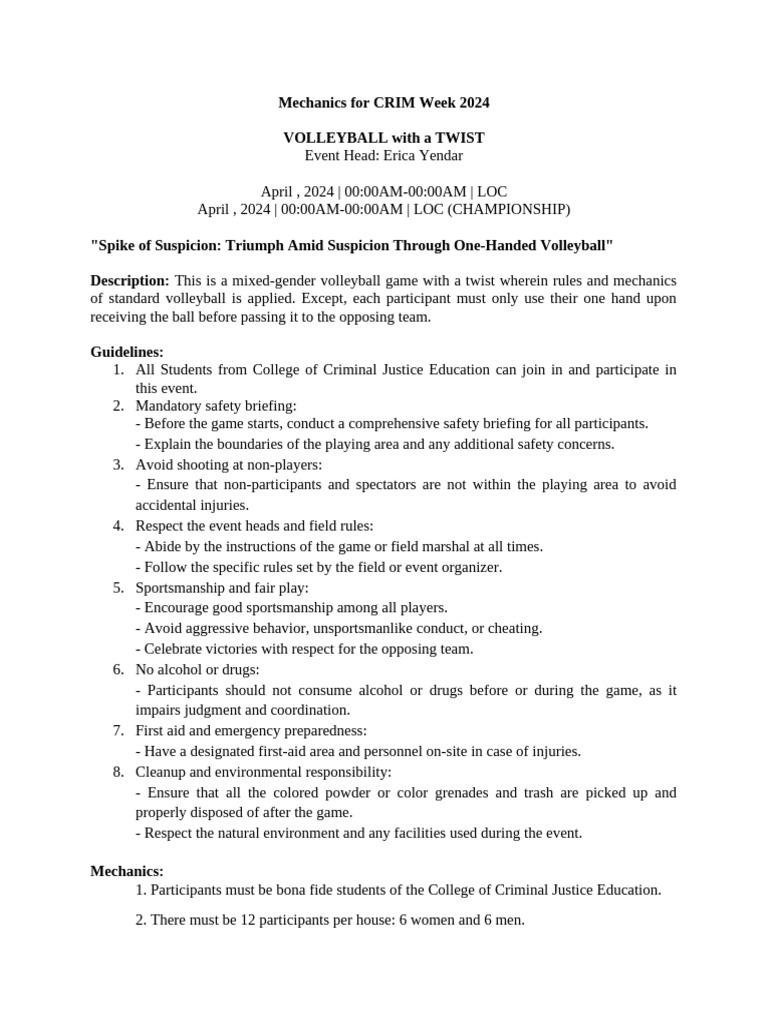 CRIM Week 2024 Sports Event Mechanics | PDF | Volleyball | Sports