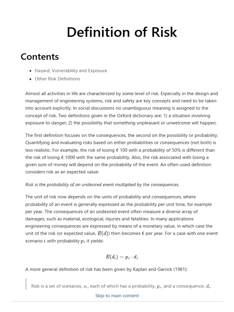 Definition of Risk - Risk and Reliability For Engineers | PDF | Risk ...
