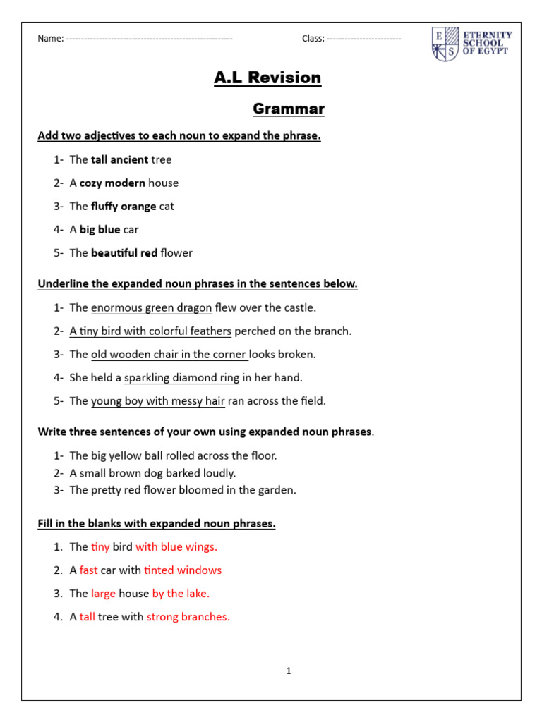 Expanded Noun Phrases and Adverbials Exercises | PDF | Noun | Grammar